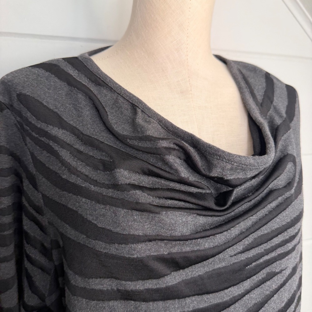 Dana Buchman Signature Zebra Print Cowl Neck Sweater XL Grey Black Y2K Animal - Picture 4 of 10